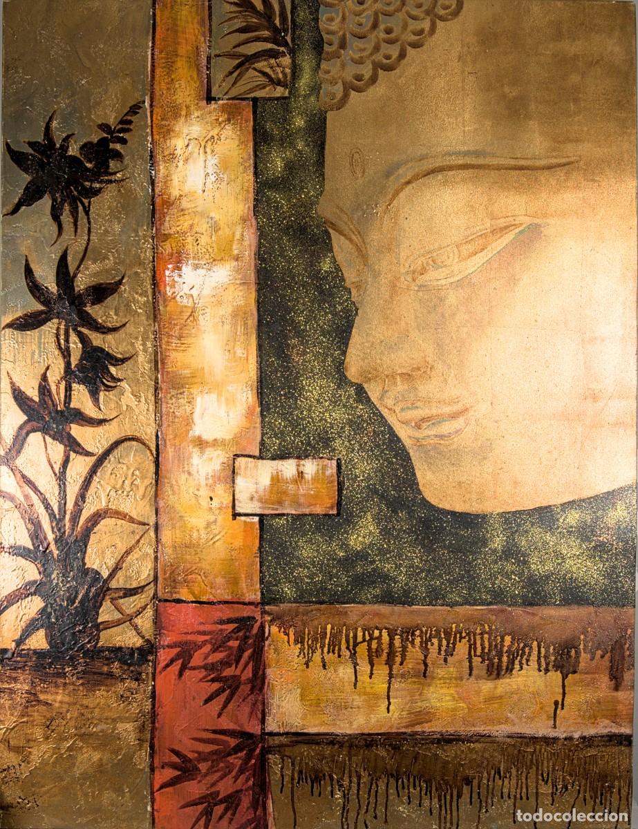 Arte: Cuadro Buda Gran Formato 120x90 - Pintura Texturizada con Pan de Oro - Arte Decorativo Zen Contempor