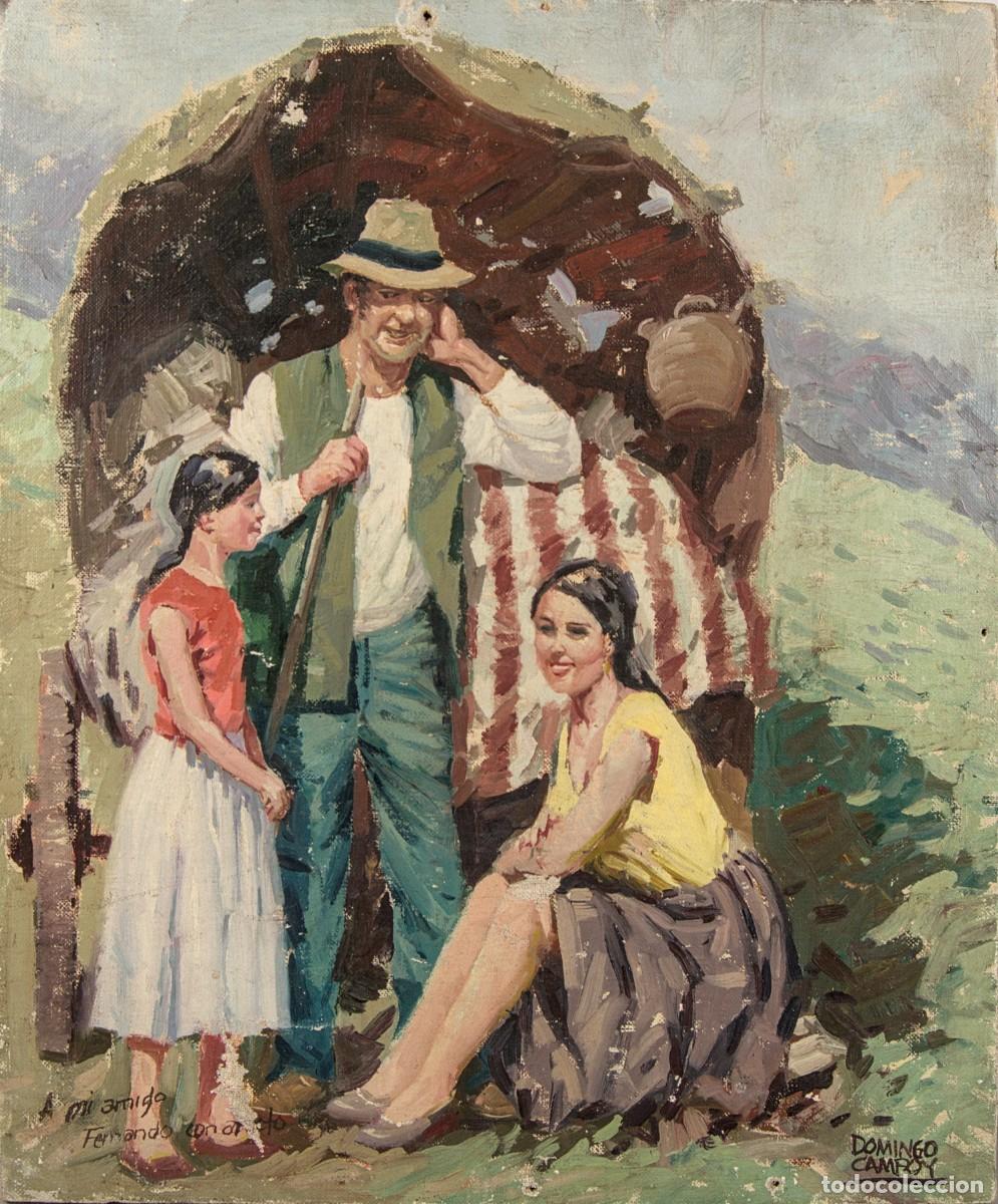 Arte: DOMINGO CAMPOY (n. 1926) / &rdquo;GITANETS&rdquo; / &Oacute;LEO SOBRE LIENZO / COSTUMBRISMO RURAL / ESCUELA CATALANA