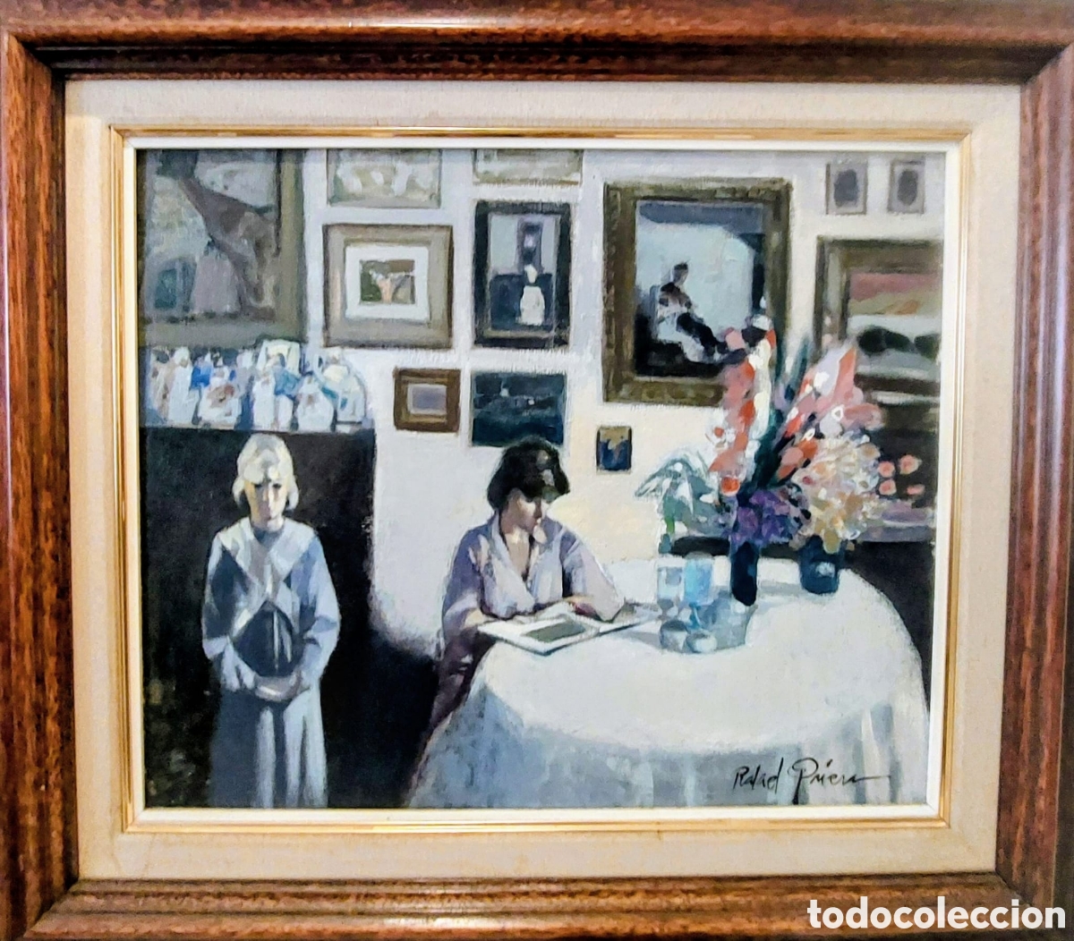Arte: RAFAEL GRIERA OLEO TELA 54X65 LA LECTURA EN EL SALON 1983