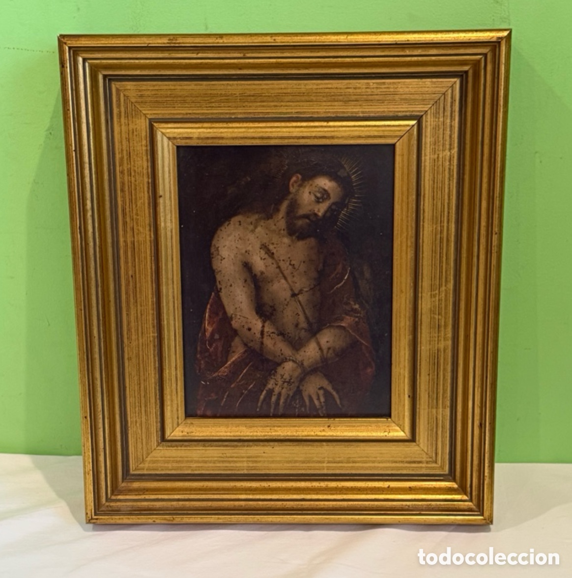 Arte: &Oacute;leo sobre cobre Ecce Homo escuela italiana finales siglo XVIII XIX enmarcado