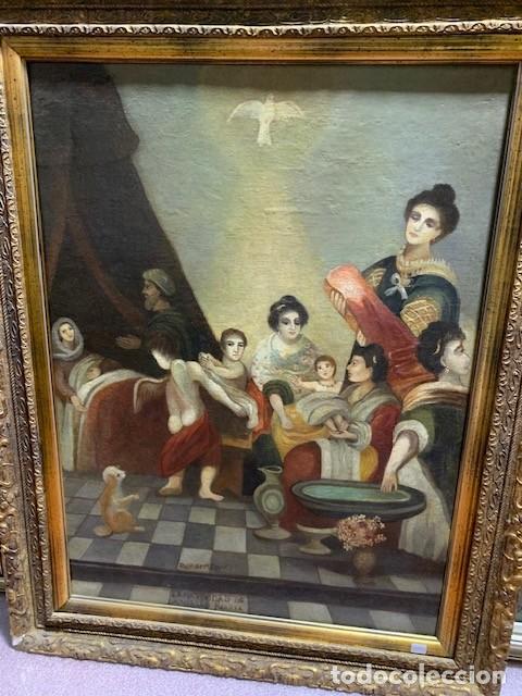 Arte: Oleo antiguo la Natividad de la virgen Maria
