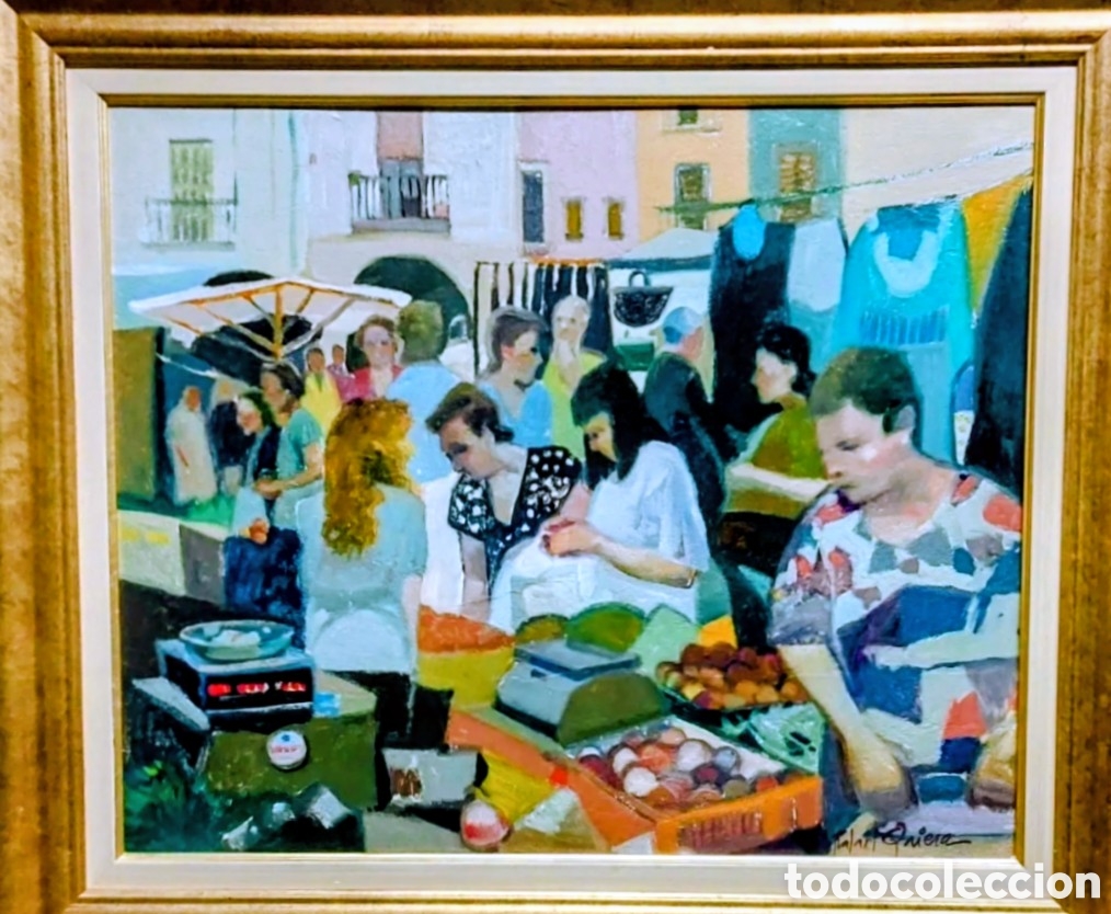 Arte: RAFAEL GRIERA I CALDERON OLEO. TELA 60 X 73. MERCADO DE VIC