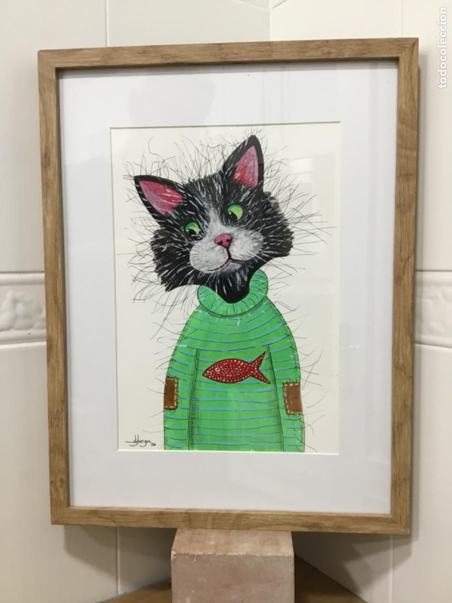 Arte: Mi amigo gato. Acr&iacute;lico y plumilla sobre papel.