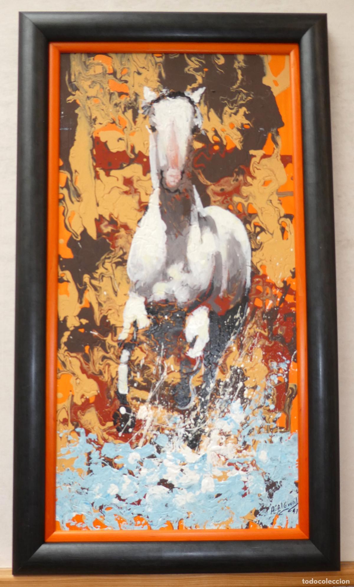 Arte: Oleo firmado A, Alguacil 91, mide 60X30 cm. y 69X39 cm con marco