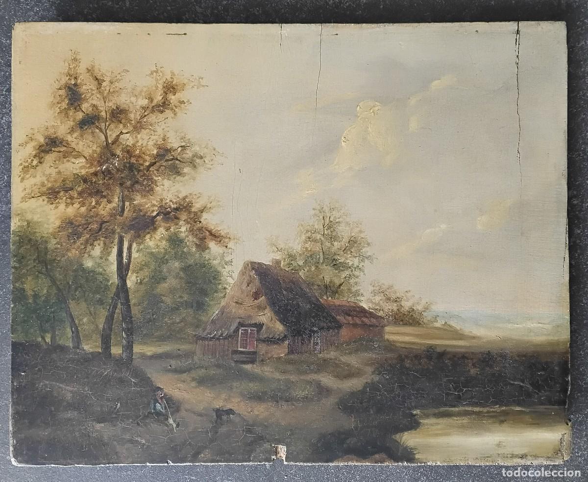 Arte: Paisaje de los Pa&iacute;ses Bajos, siglo XVIII. &Oacute;leo sobre madera