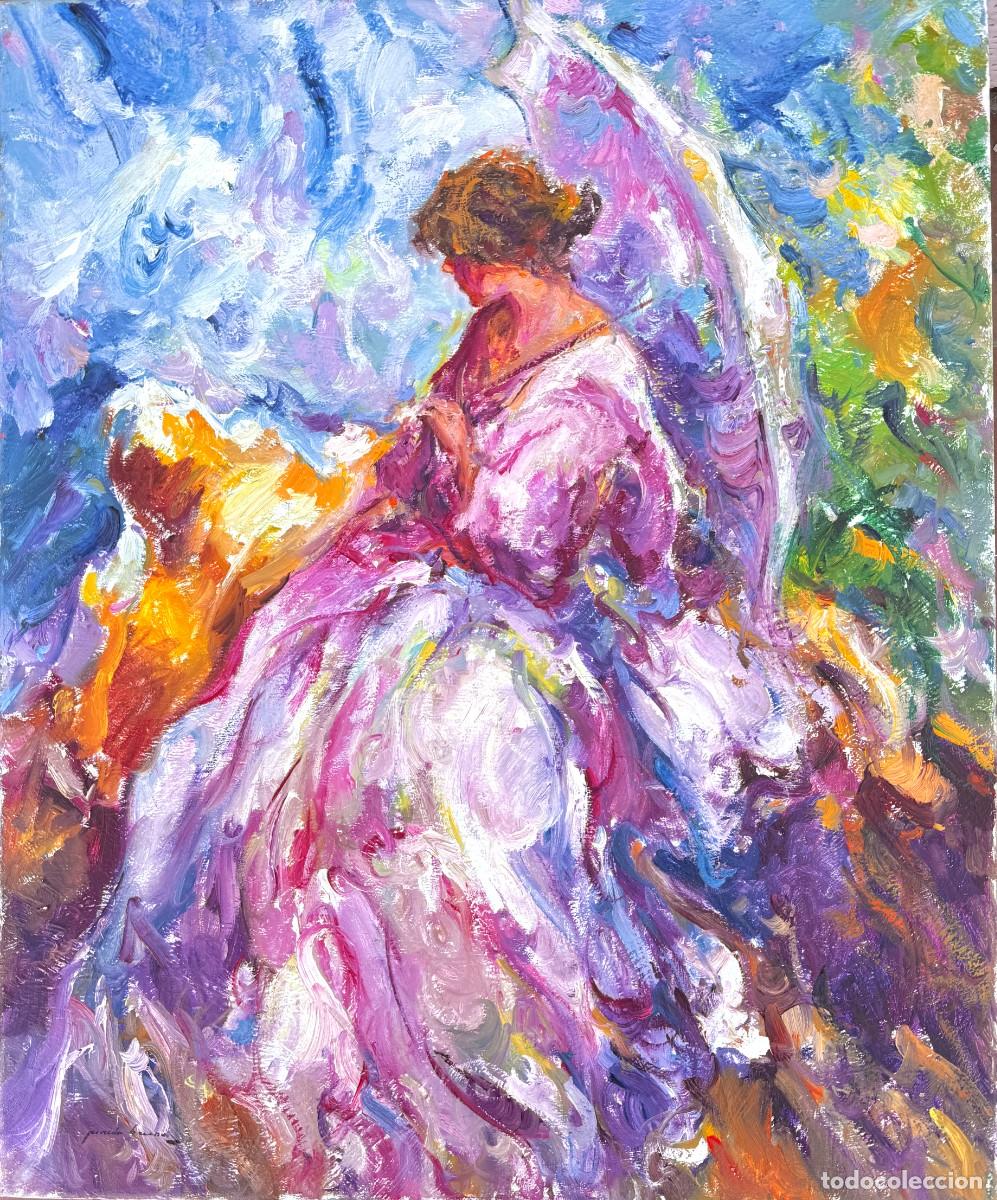 Arte: Jos&eacute; Antonio Pineda Bueno &ndash; Figura femenina de espaldas en paisaje mediterr&aacute;neo &oacute;leo