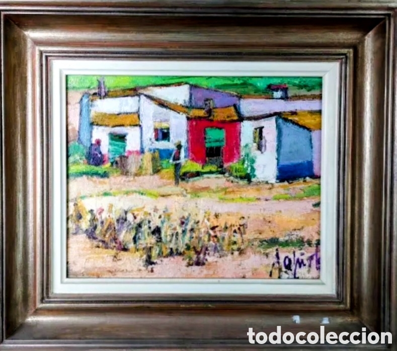 Kunst: Paisaje por Josep Tapiola OLEO TELA 41X33 MAS MARCO PAISAJE RURAL CON CASAS