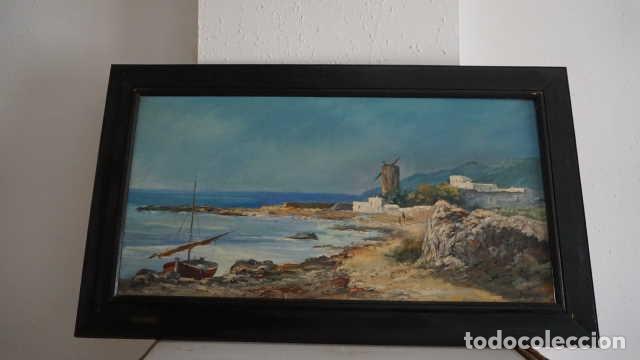 Arte: PAISAJE COSTERO PINTADO POR LLUIS BONADA, OBRA ANTIGUA CON FIRMA DEL ARTISTA Y PLACA ORIGINAL.