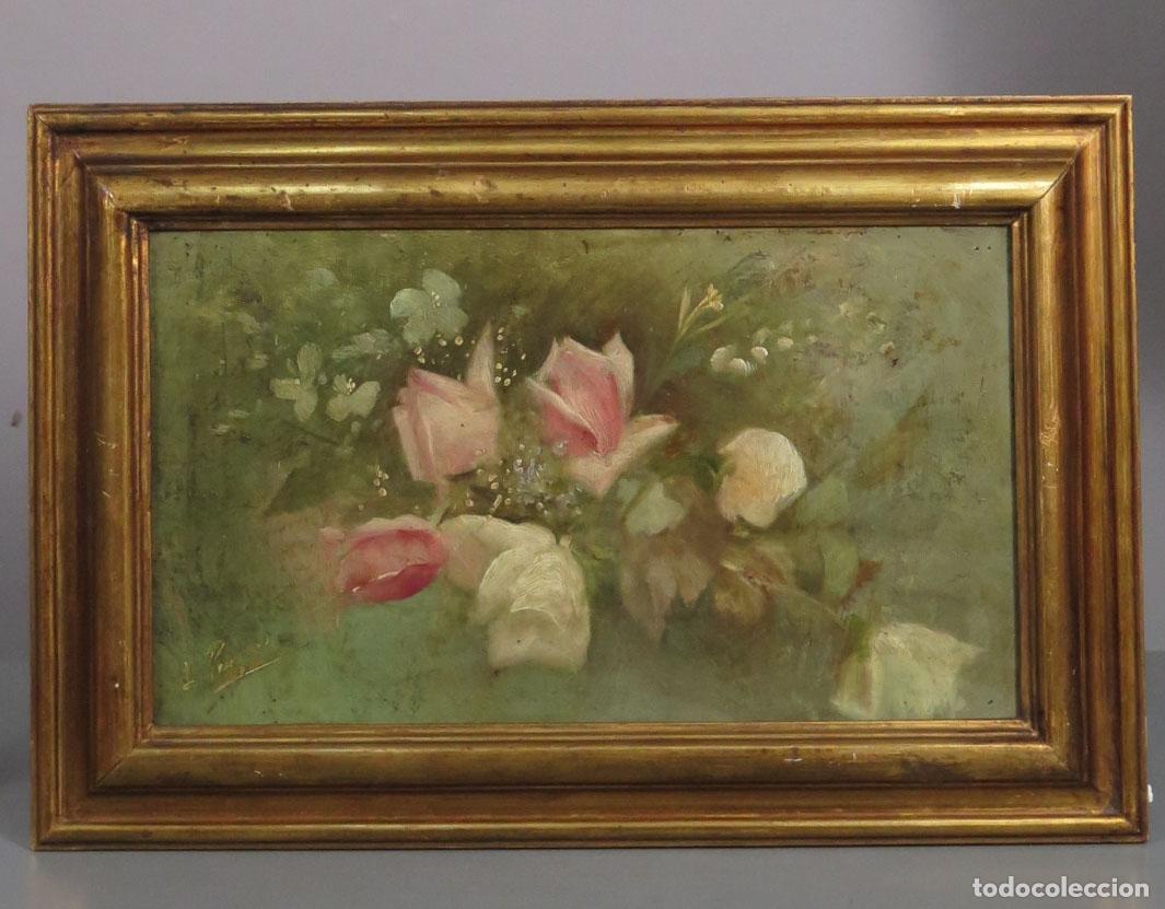 Arte: ROSAS. OLEO S/ TABLA. FIRMADO. HACIA 1900