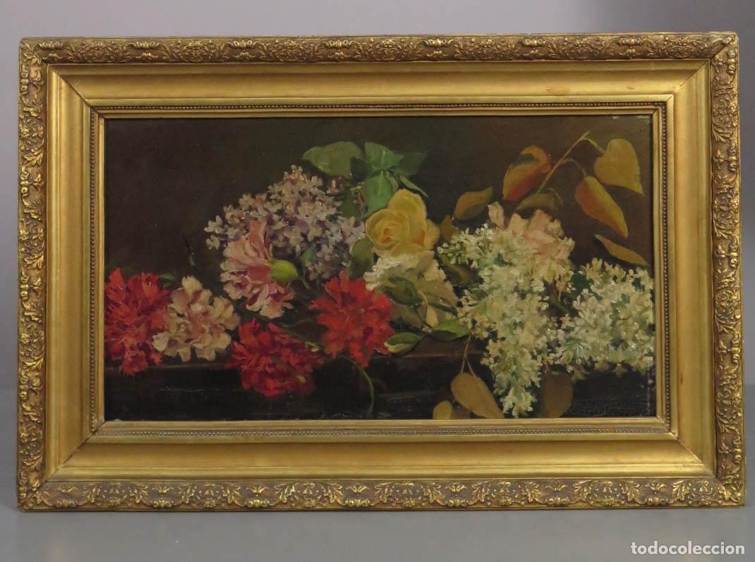 Arte: BODEGON DE FLORES. OLEO S/ LIENZO. Trinidad Franc&eacute;s Mex&iacute;a (1878-1964)