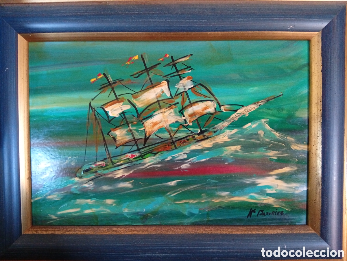 Arte: Pintura gallega oleo acr&iacute;lico sobre tabla firmada (M. Barreiros Tuy -1944)
