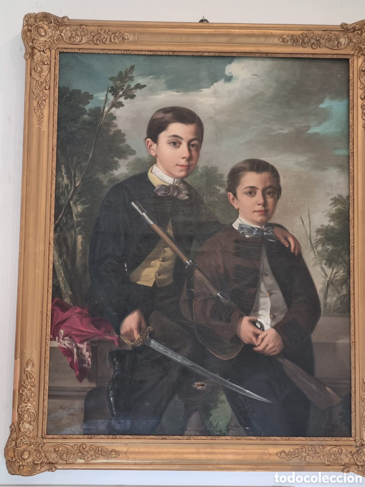 Arte: Oleo sobre lienzo retrato de los hermanos Juan y Manuel Canapa de Vi&egrave;scas.