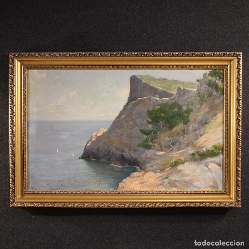 Arte: Cuadro espa&ntilde;ol firmado paisaje, vista al mar del siglo XX.
