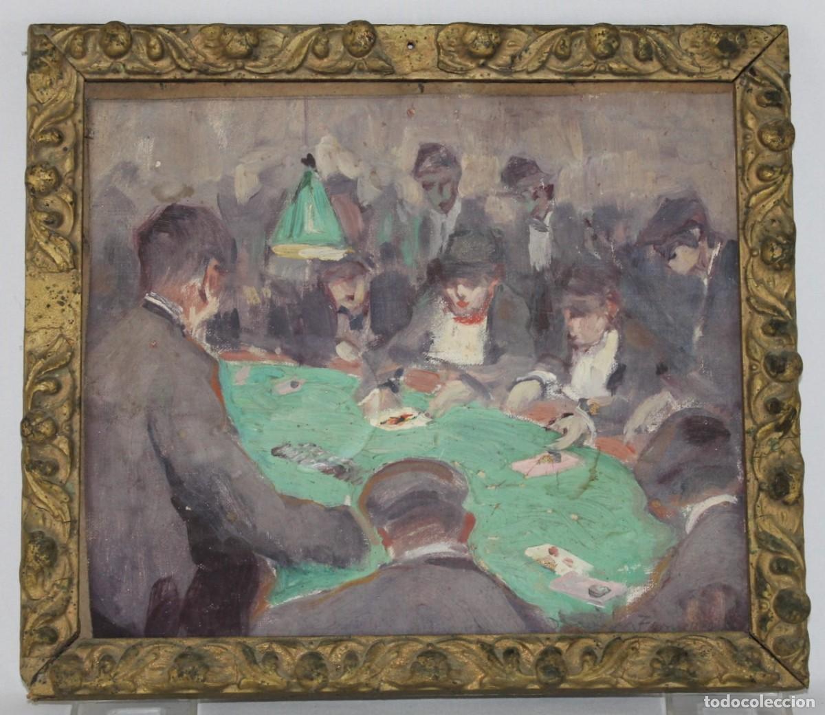 Arte: Joaqu&iacute;n Terruella Matilla (1891-1956). &Oacute;leo sobre lienzo. Escena de partida de cartas.