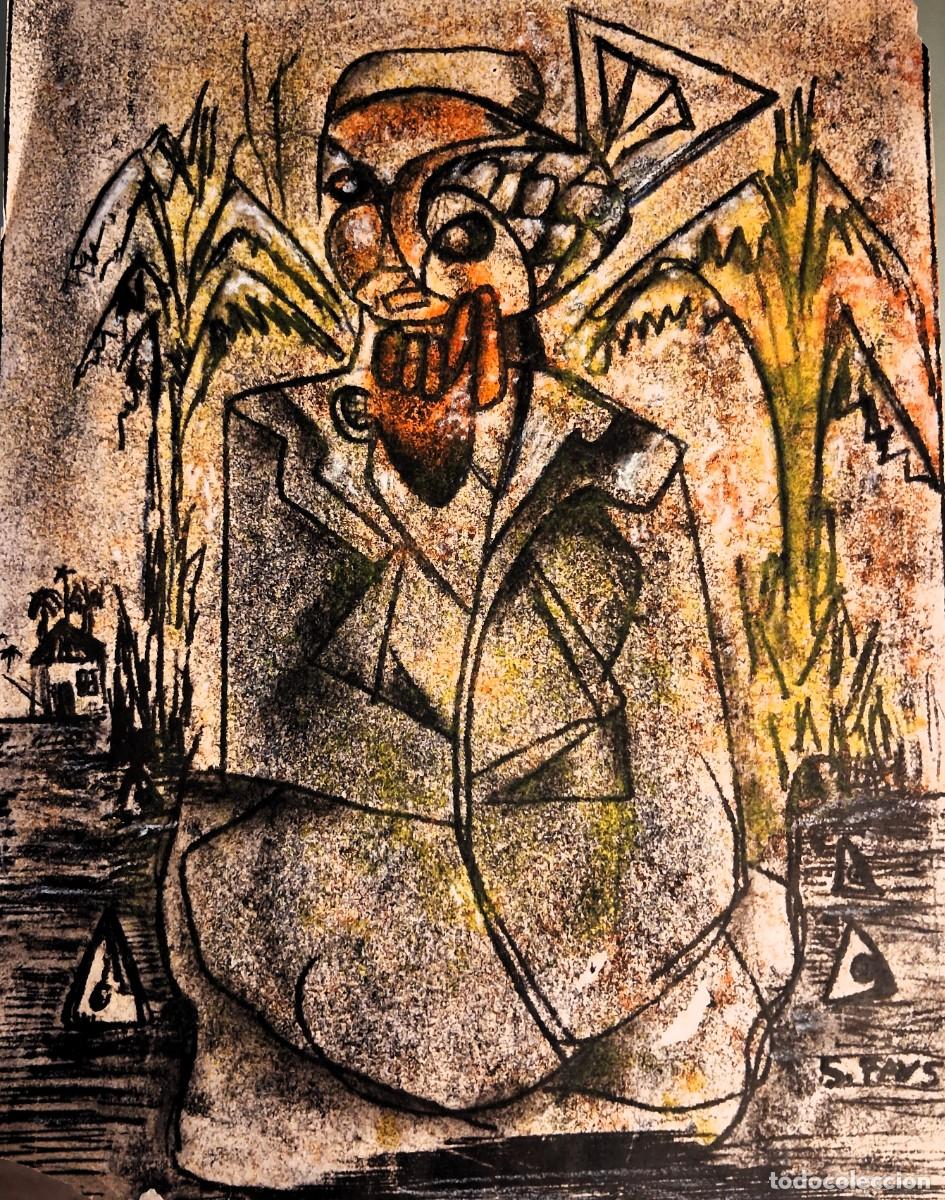 Arte: SALVADOR SANZ FAUS (VILLAMARCHANTE,VALENCIA 1918-1997) &rdquo;HOMBRE CON GABARDINA&rdquo; T&Eacute;CNICA MIXTA
