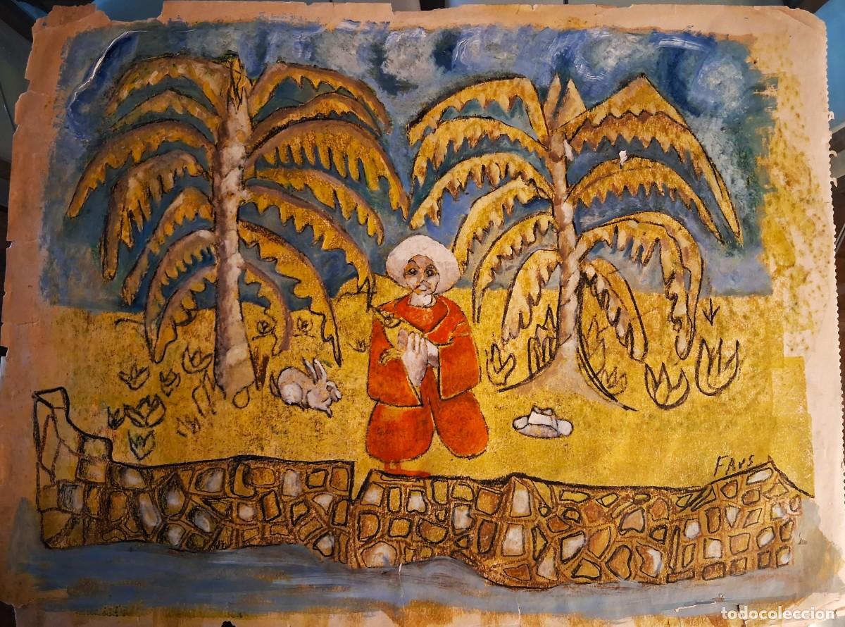 Arte: SALVADOR SANZ FAUS (VILLAMARCHANTE,VALENCIA 1918-1997) &rdquo;FIGURA Y PALMERAS&rdquo; (45.5 x 60.5) A&Ntilde;OS 70