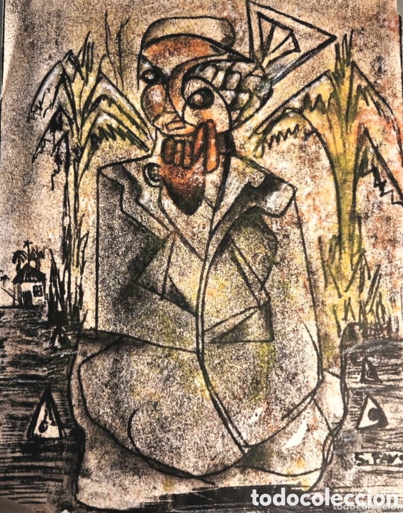 Art: SALVADOR SANZ FAUS (VILLAMARCHANTE,VALENCIA 1918-1997) &rdquo;HOMBRE CON GABARDINA&rdquo; T&Eacute;CNICA MIXTA