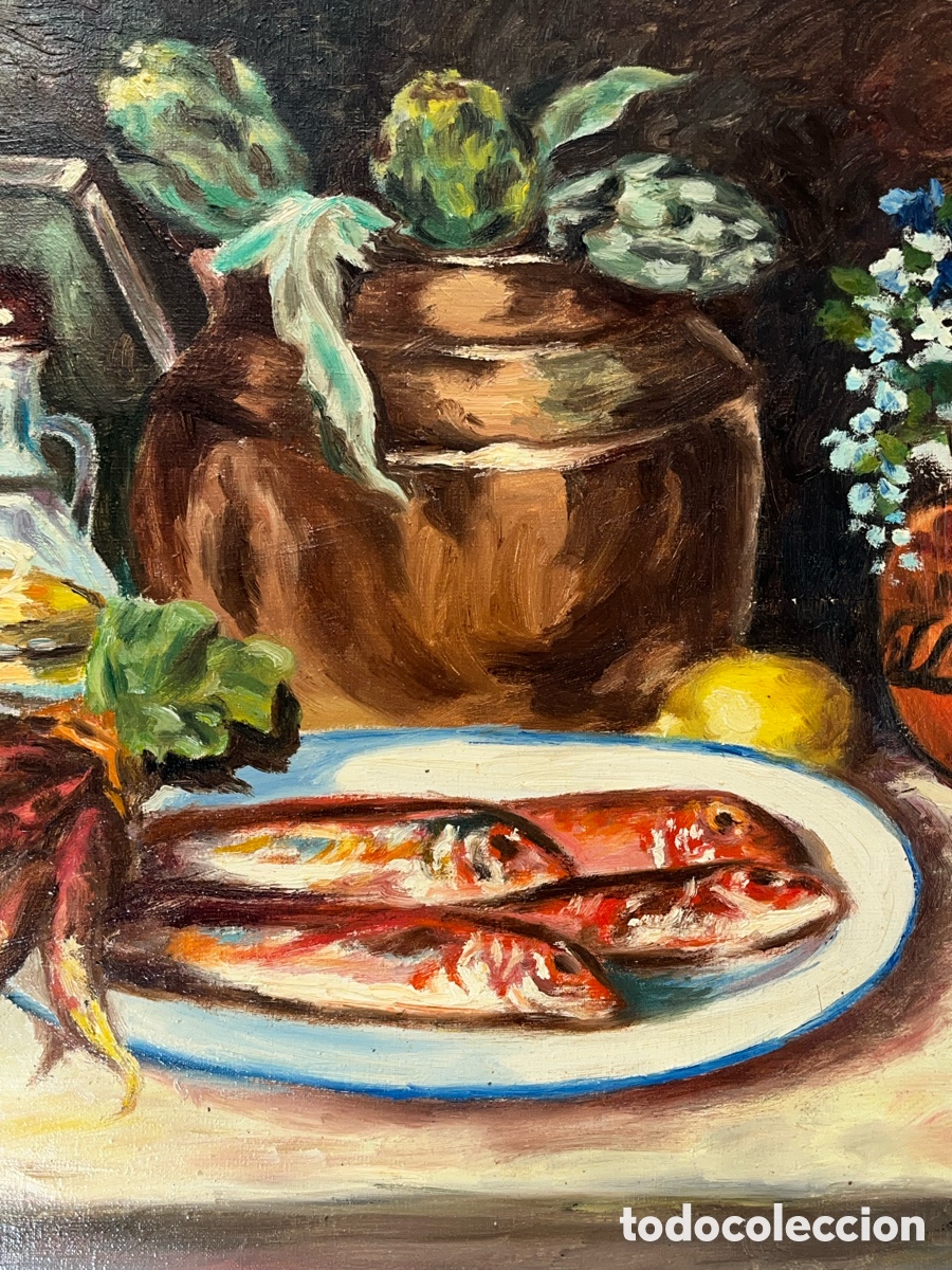 Arte: Bodeg&oacute;n de cocina tradicional al &oacute;leo de J. S&aacute;nchez - Foto 2