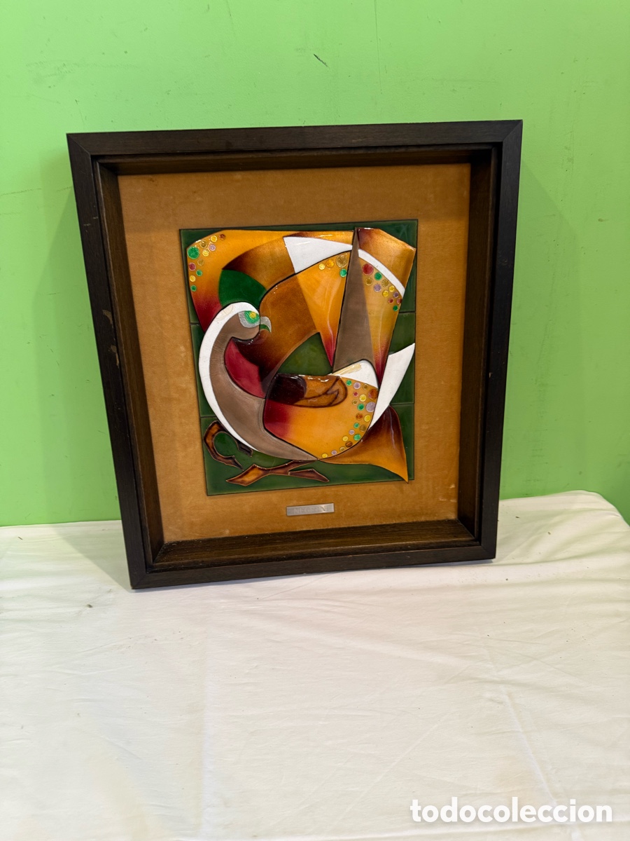 Art: Negroni esmalte al fuego sobre metal composici&oacute;n abstracta enmarcada