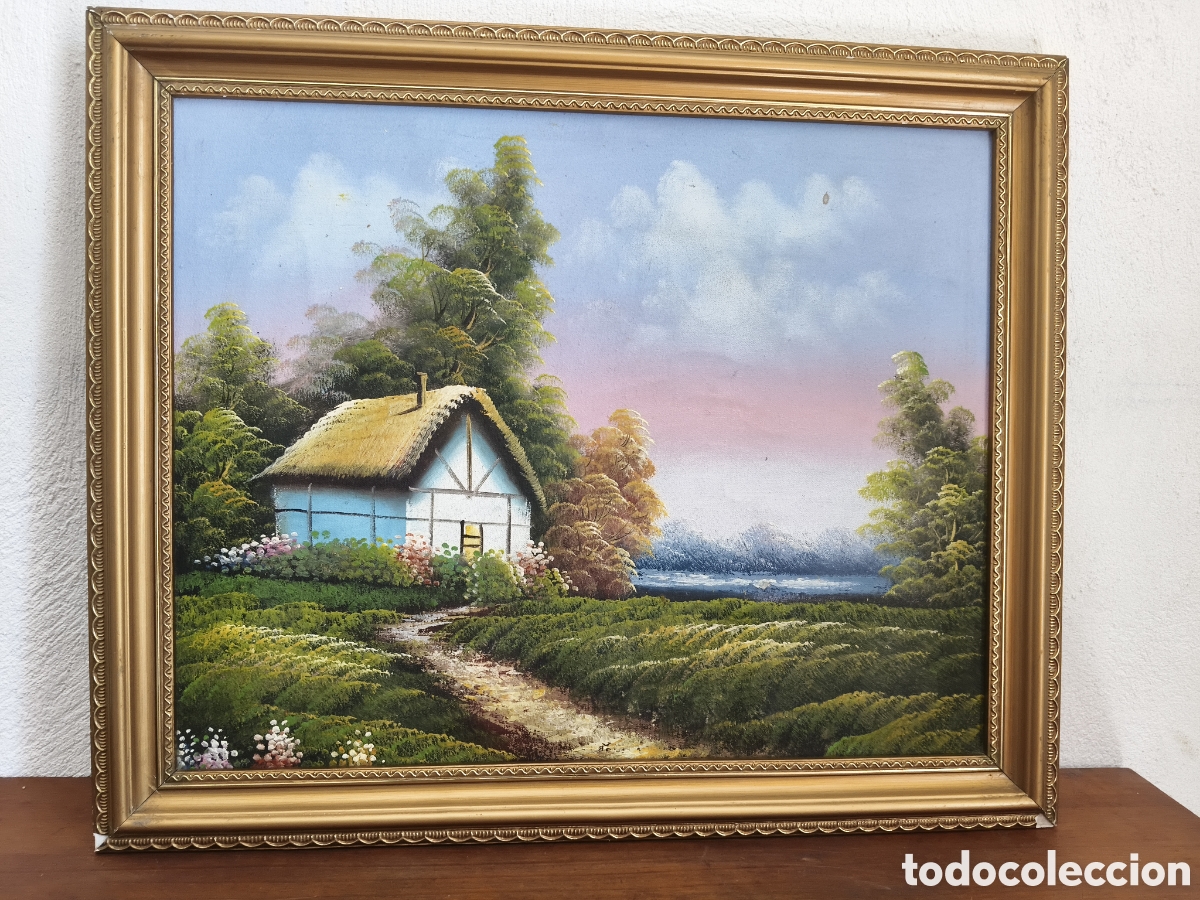 Arte: Cuadro pintura casa mediterr&aacute;nea paisaje oleo moderno