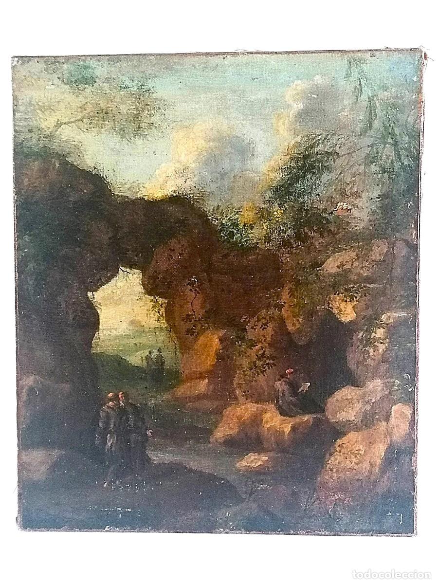 Arte: Pintura al &oacute;leo de paisaje arcaico del siglo XVIII.