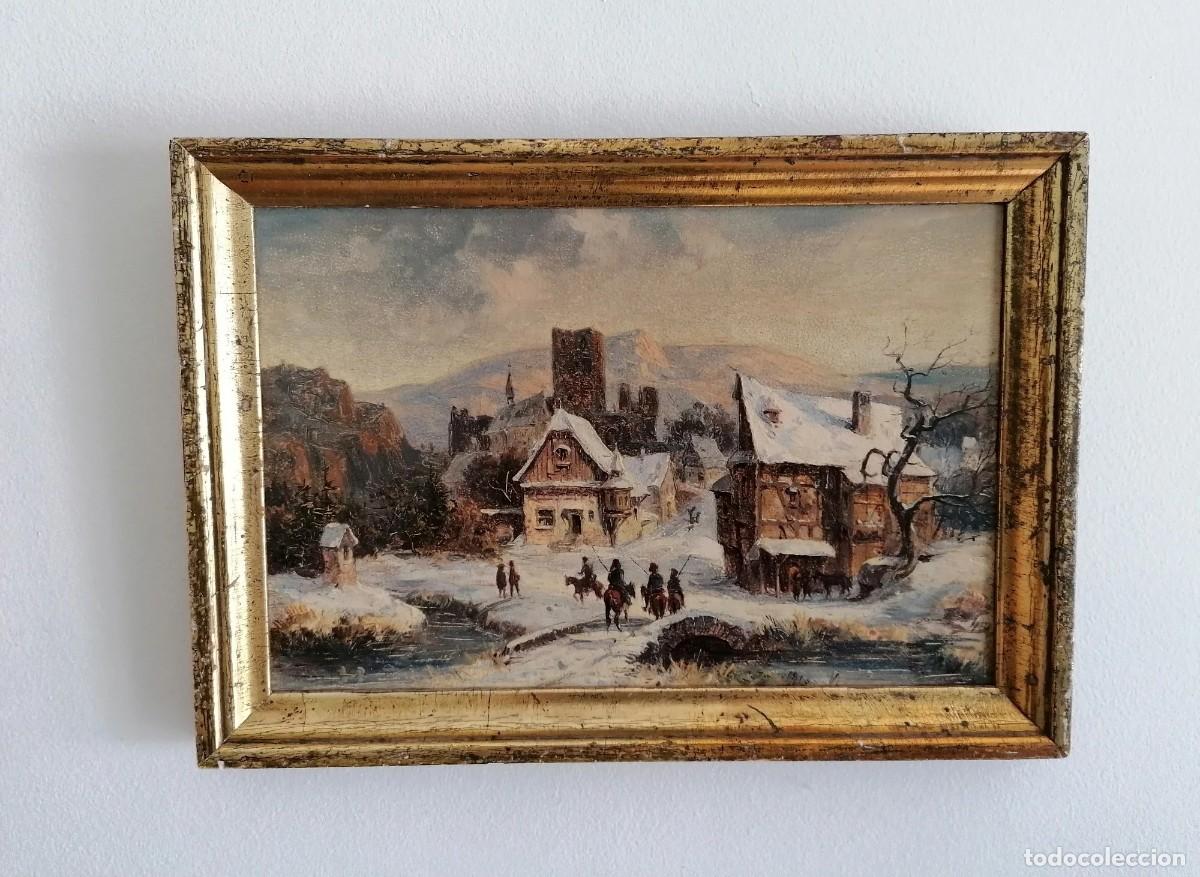 Arte: Pintura al &oacute;leo antigua de un pueblo invernal