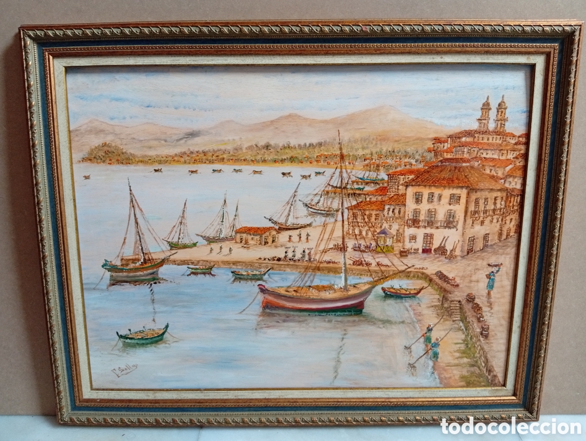 Arte: Pintura gallega oleo tabla del gran pintor Carlos Solla Silva (1943)