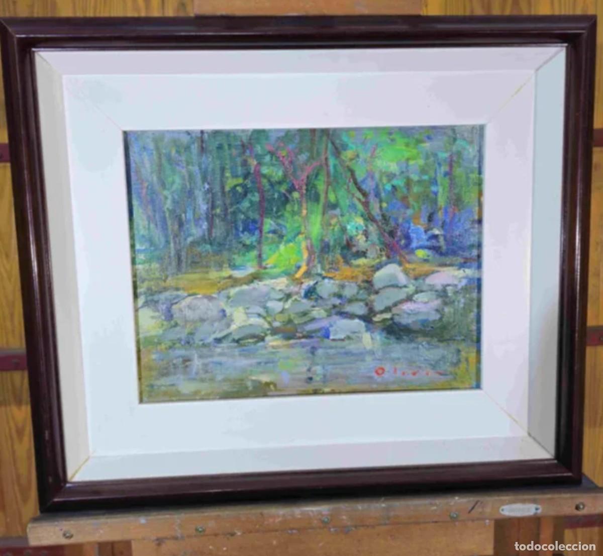 Kunst: FRANCESC OLIVER FRADERA OLEO PAISAJE BOSQUE Y RIO