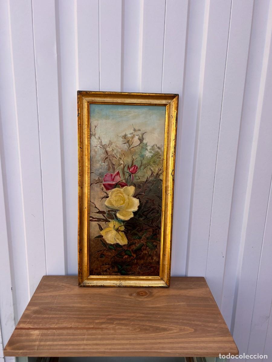 Arte: Antiguo &Oacute;leo sobre lienzo Rosas