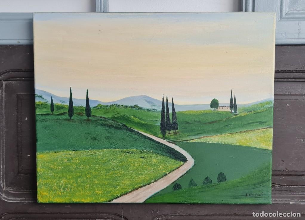 Arte: &Oacute;leo sobre lienzo &middot; Paisaje toscano &middot; Firmado irreconocible &middot; 50 &times; 40 cm