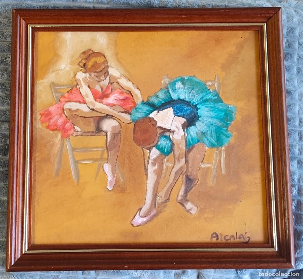 Arte: &Oacute;LEO SOBRE LIENZO ENMARCADO REPRESENTANDO A 2 BAILARINAS DE BALLET - FIRMADO ALCAL&Aacute;
