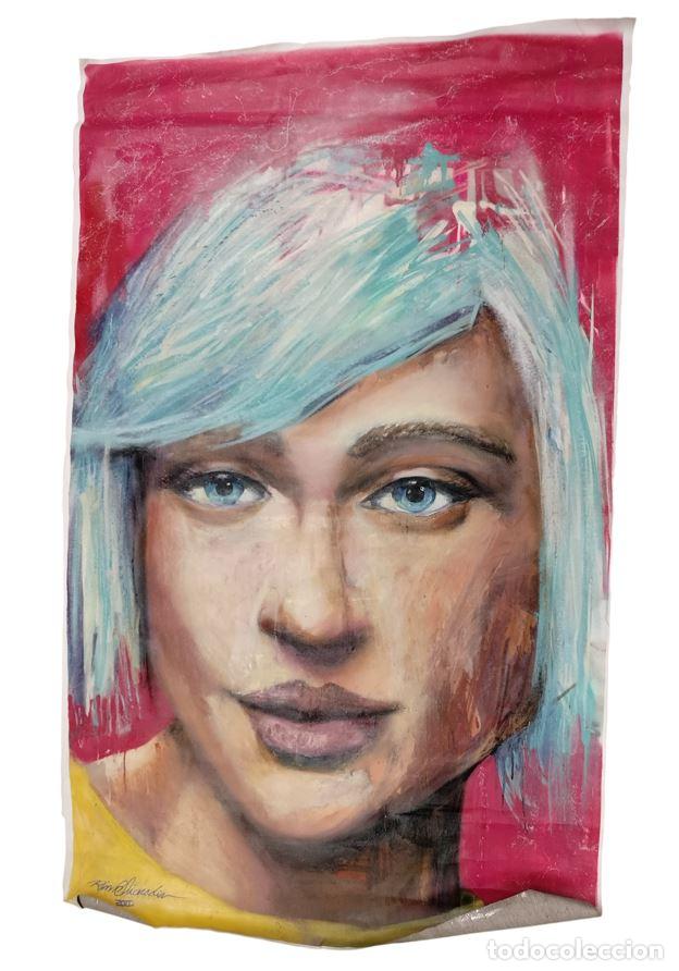 Arte: RETRATO DE MUJER CON EL PELO AZUL. RIM CHIARADIA. T&Eacute;CNICA MIXTA SOBRE LIENZO. ESPA&Ntilde;A, 2017