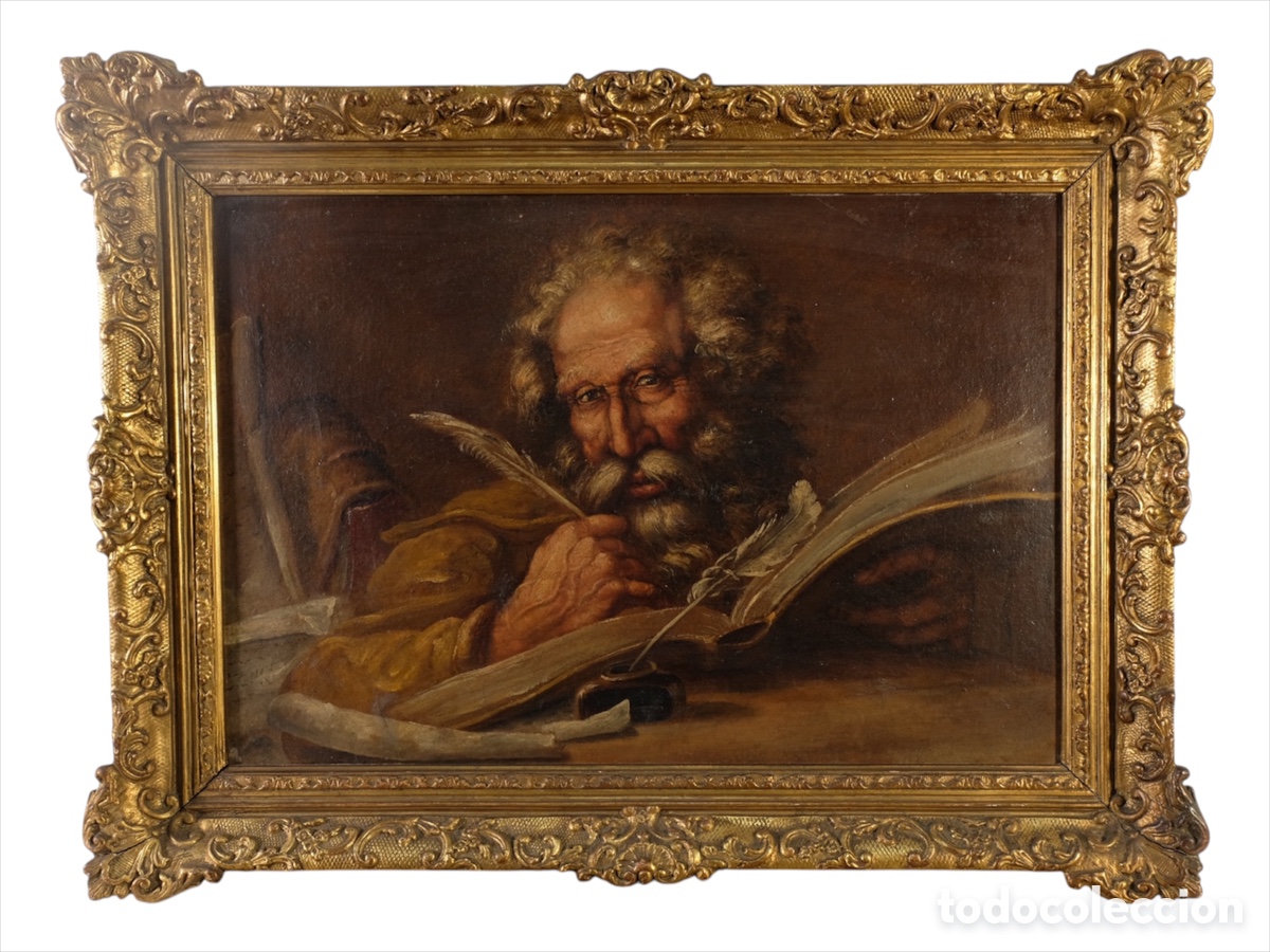 Arte: &Oacute;leo sobre lienzo Viejo escribiendo Escuela italiana siglo XVII