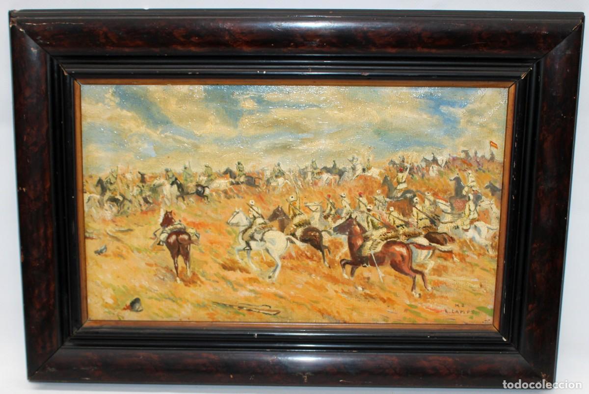 Arte: FIRMADO E. CAMPS. OLEO SOBRE TELA. CABALLERIA AL GALOPE