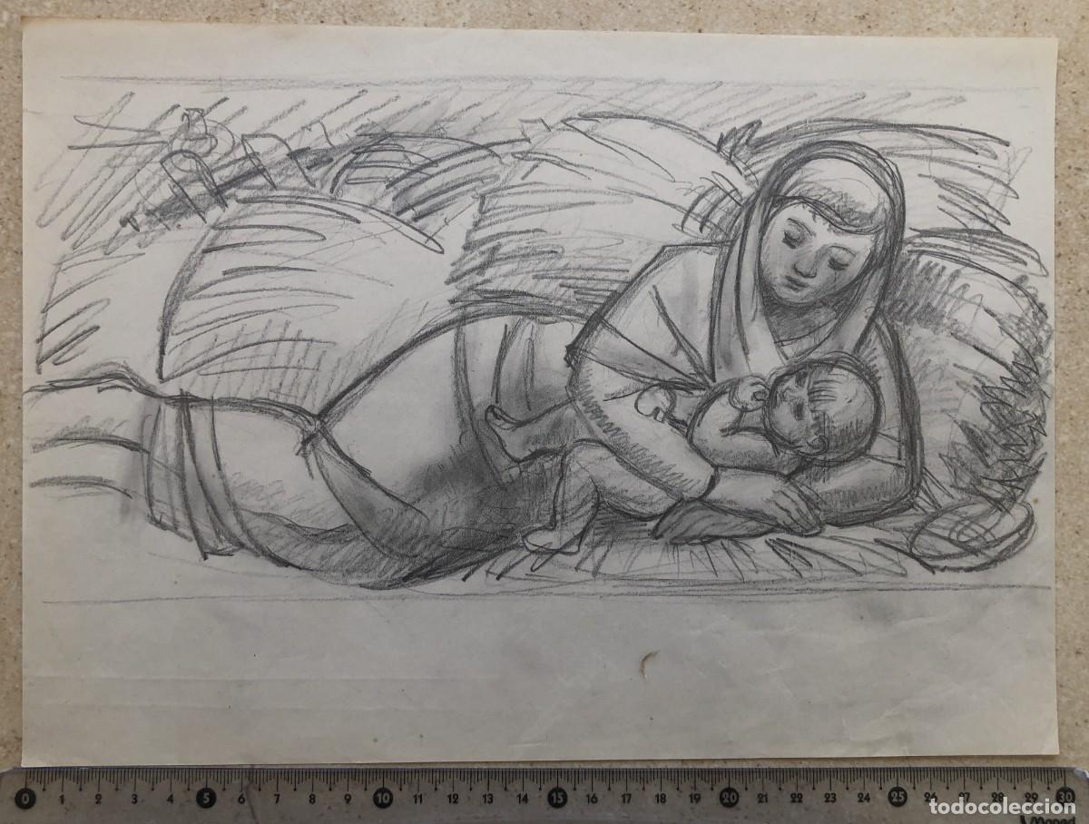 Arte: MATERNIDAD - MADRE CON SU HIJO - ORIGINAL 1950's