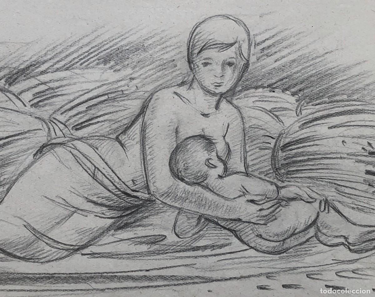 Arte: MATERNIDAD DESNUDA - MADRE CON SU HIJO - ORIGINAL 1950's
