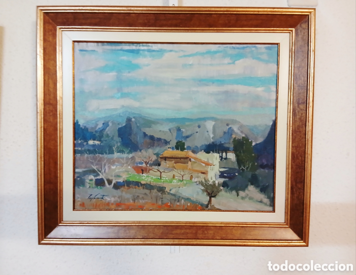 Arte: ​&Oacute;leo/Lienzo - PEP CANET - &rdquo;Monta&ntilde;as Azules y Caser&iacute;o&rdquo; - Galer&iacute;a Cervantes, Santander - 2005