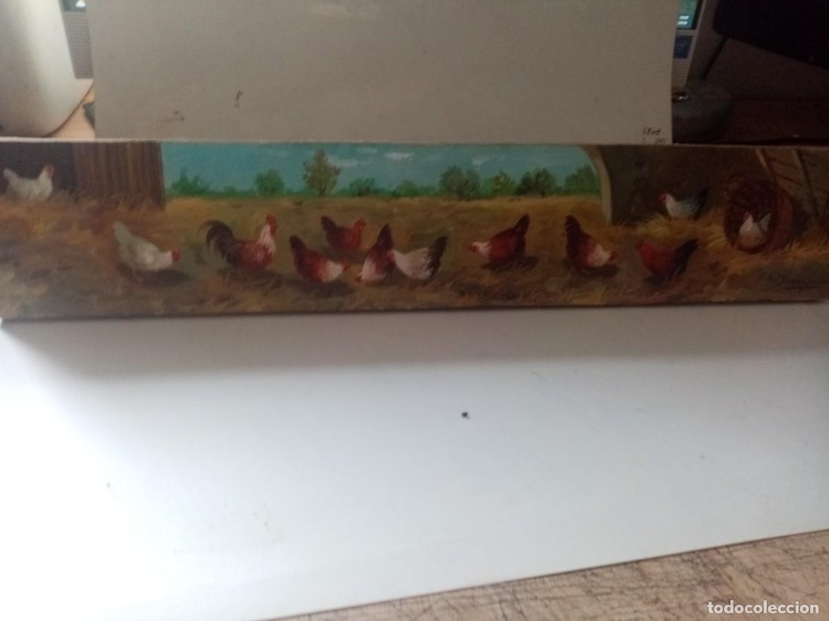 Arte: EL GALLINERO OLEO MEDIDA 9 X 45 PINTOR GONZALEZ