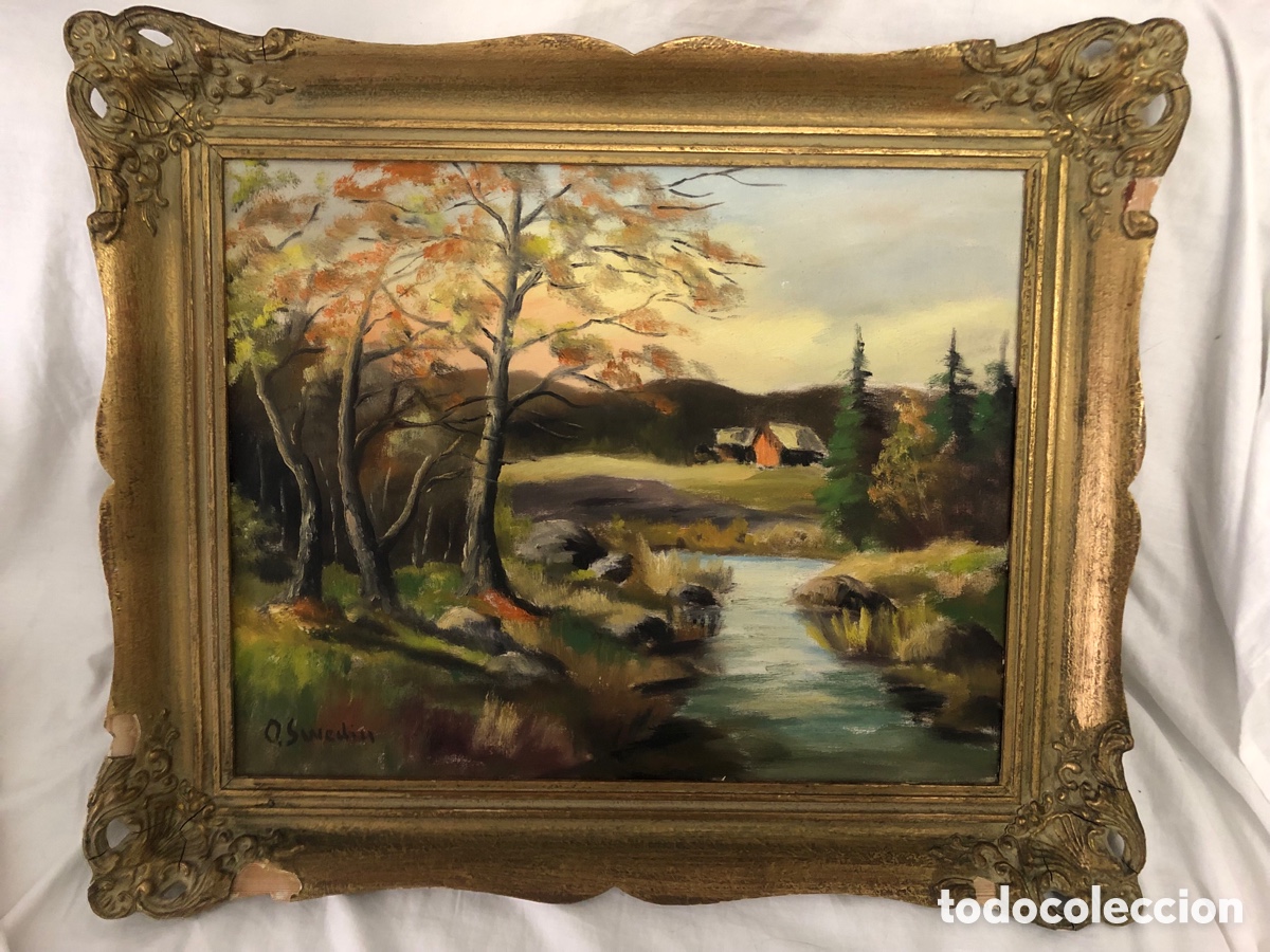 Kunst: &Oacute;leo sobre tabla firmado o.Sweden