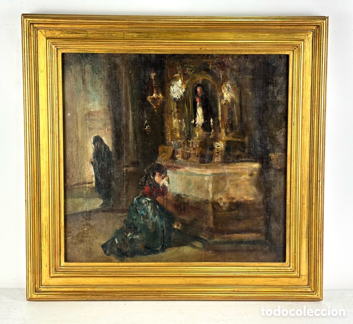 Art: ESCUELA CATALANA - CHICA LLORANDO EN EL ALTAR - OLEO TELA - MARCOS PETRITXOL