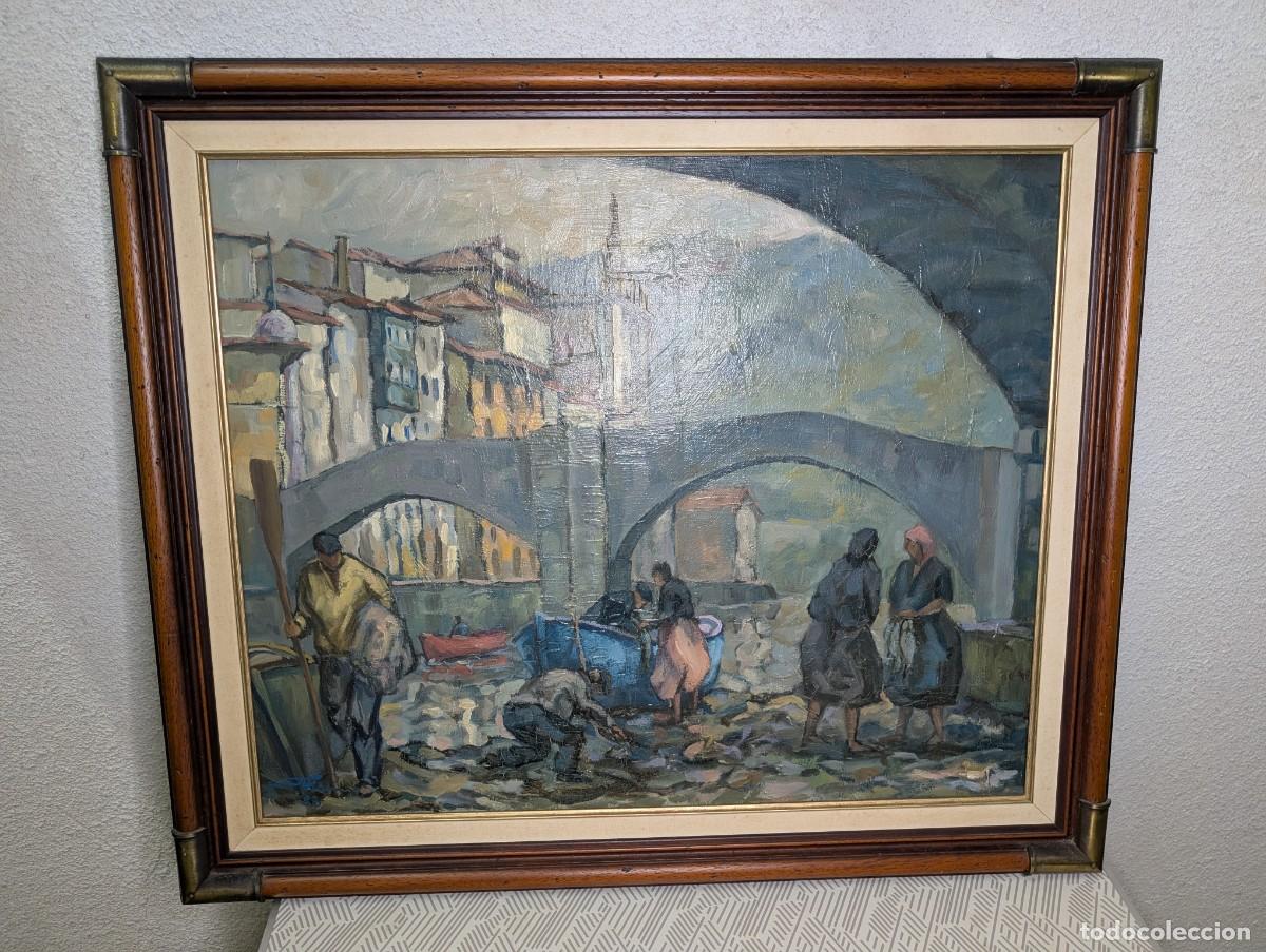 Arte: &Oacute;leo Original J. Arana (1988) - Escena Marinera y Puerto - 86x72cm