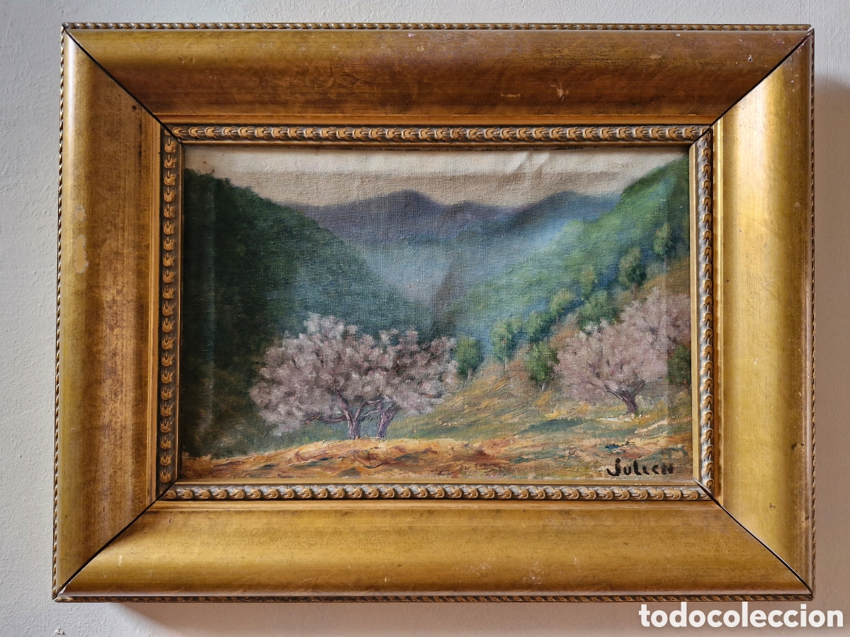 Arte: ANTIGUA PINTURA PAISAJE &Oacute;LEO SOBRE LIENZO BATIDOR DE MADERA FIRMADO JULIEN