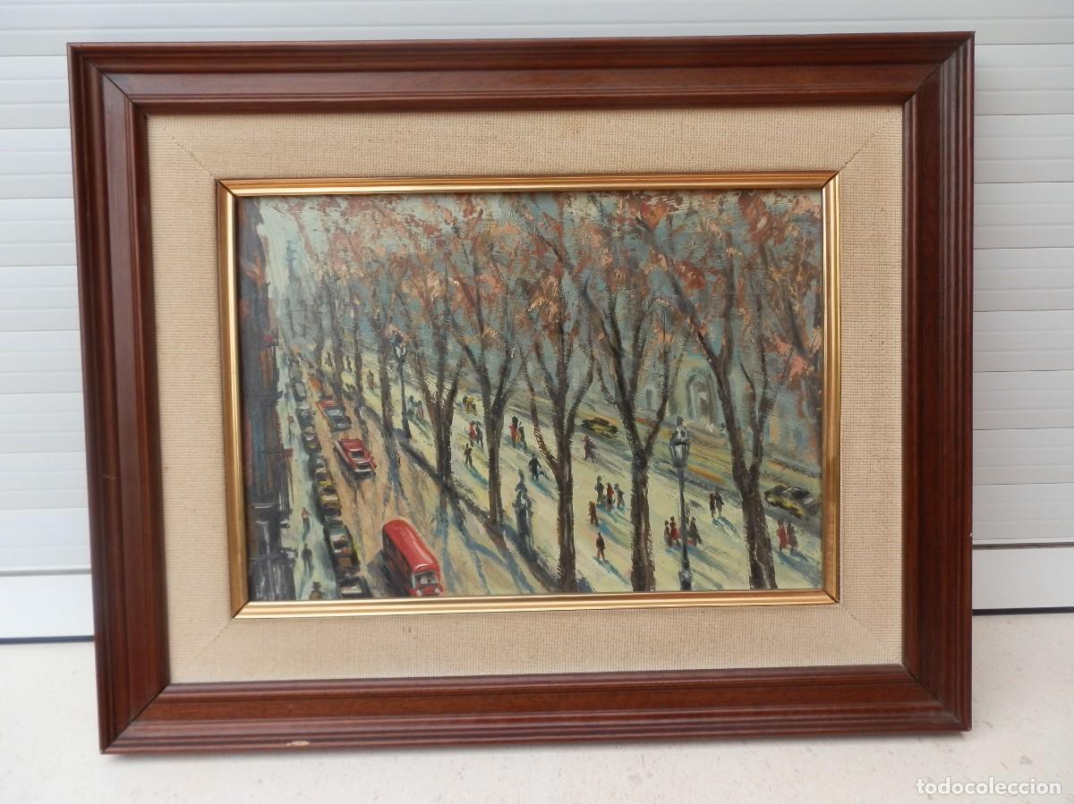 Arte: PINTURA AL &Oacute;LEO IMPRESIONISTA DE LAS RAMBLAS DE BARCELONA. SIN FIRMA . ENMARCADA.