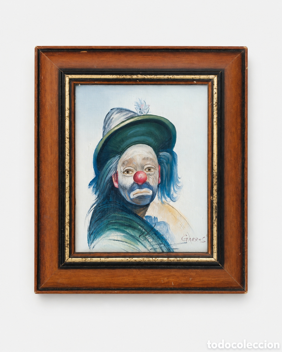 Arte: Cuadro vintage &ldquo;Payaso triste&rdquo; firmado Garros &mdash; atribuido a Roland Garros, artista franc&eacute;s