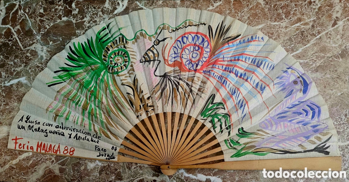 Arte: Paco Jurado (M&aacute;laga) bonito abanico pintado a mano, dedicado y firmado.