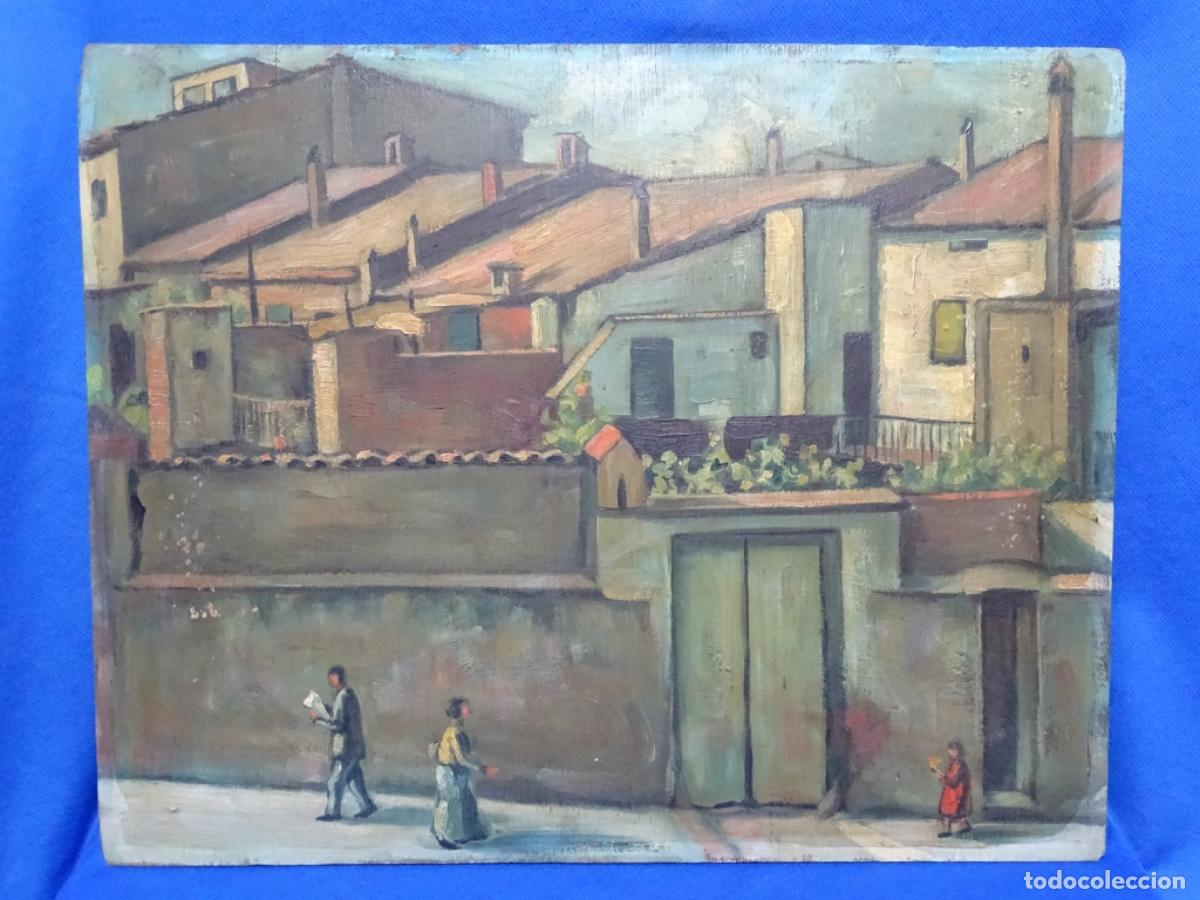 Arte: &Oacute;LEO SOBRE TABLEX ANONIMO. POSIBLE PAISAJE URBANO DE TERRASSA. BUEN TRAZO .