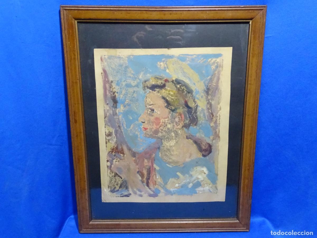 Art: ANTIGUO &Oacute;LEO SOBRE CARTULINA ANONIMO. RETRATO. ESTILO PERSONAL.
