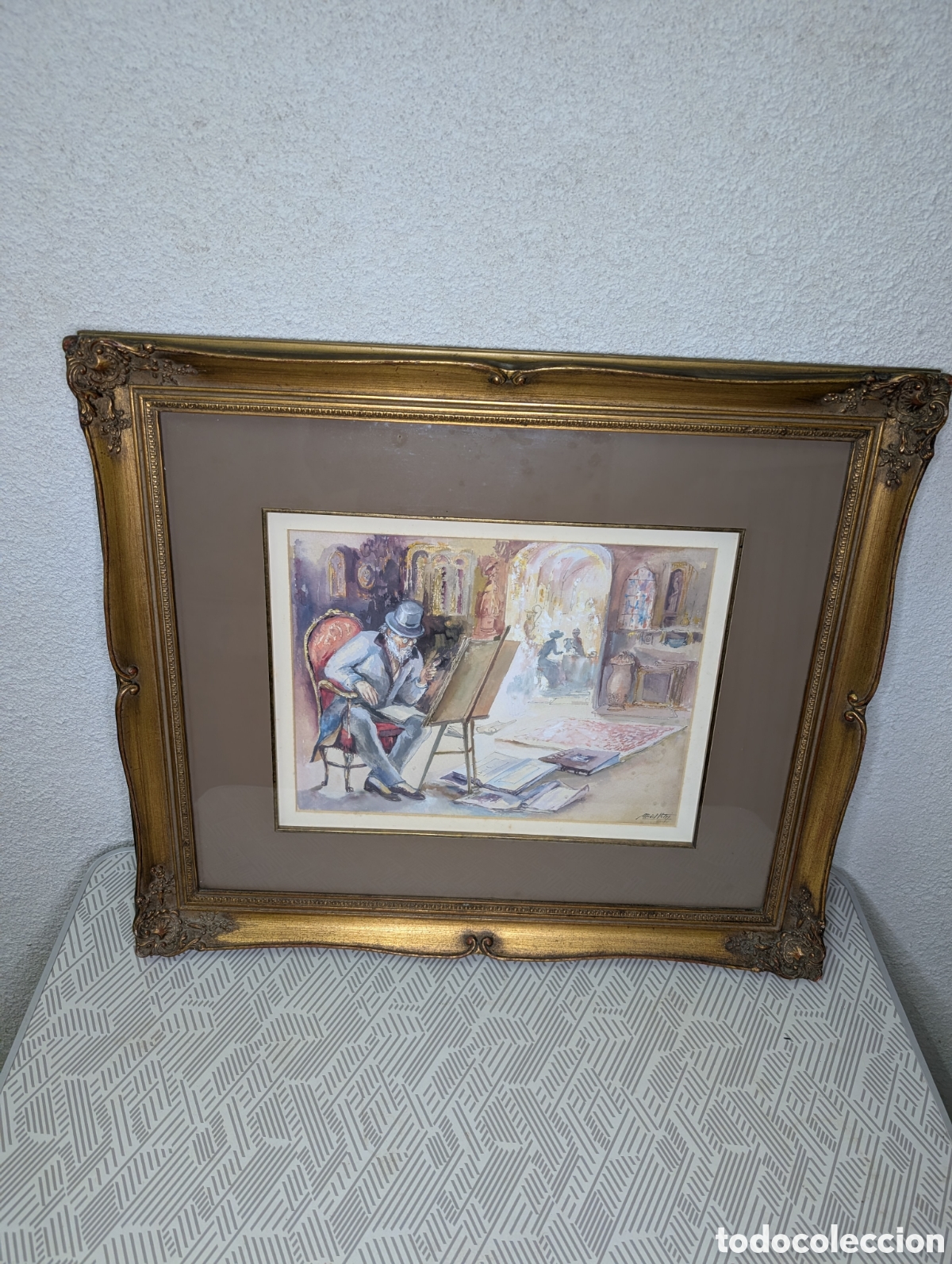 Arte: Cuadro vintage grande firmado Mabel Netzy interior artista marco dorado cl&aacute;sico