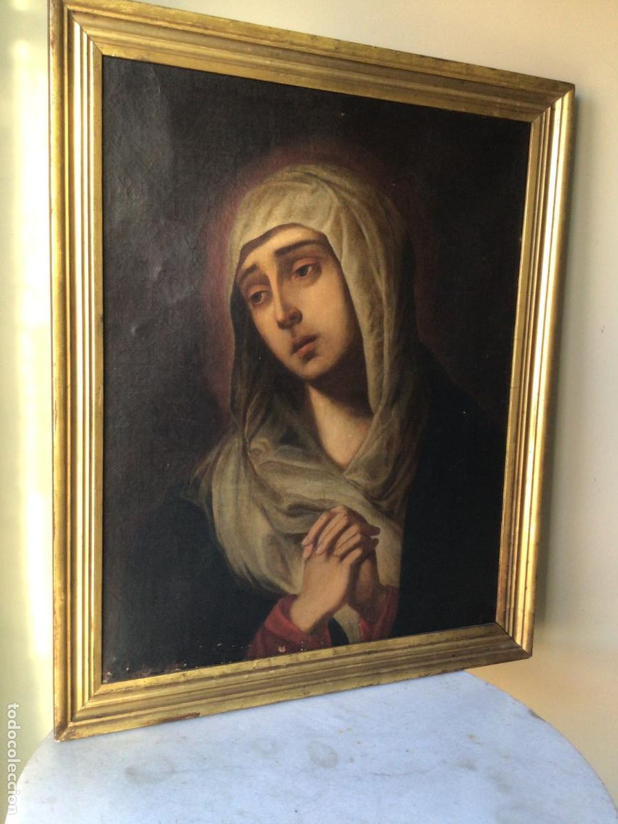 Arte: ANTIGUA PINTURA SIGLO XVIII , VIRGEN DOLOROSA . OLEO SOBRE LIENZO
