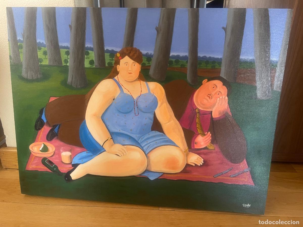 Arte: Cuadro grande copia &oacute;leo tipo Botero picnic